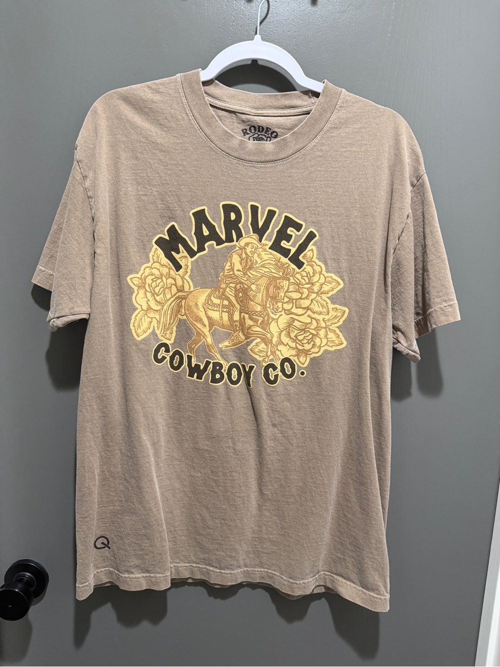 Marvel Cowboy Co. Women's Short Sleeve Tee in Tan with Yellow Graphic